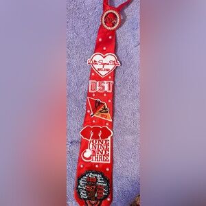 Red Embroidered Sorority Tie with Pearls